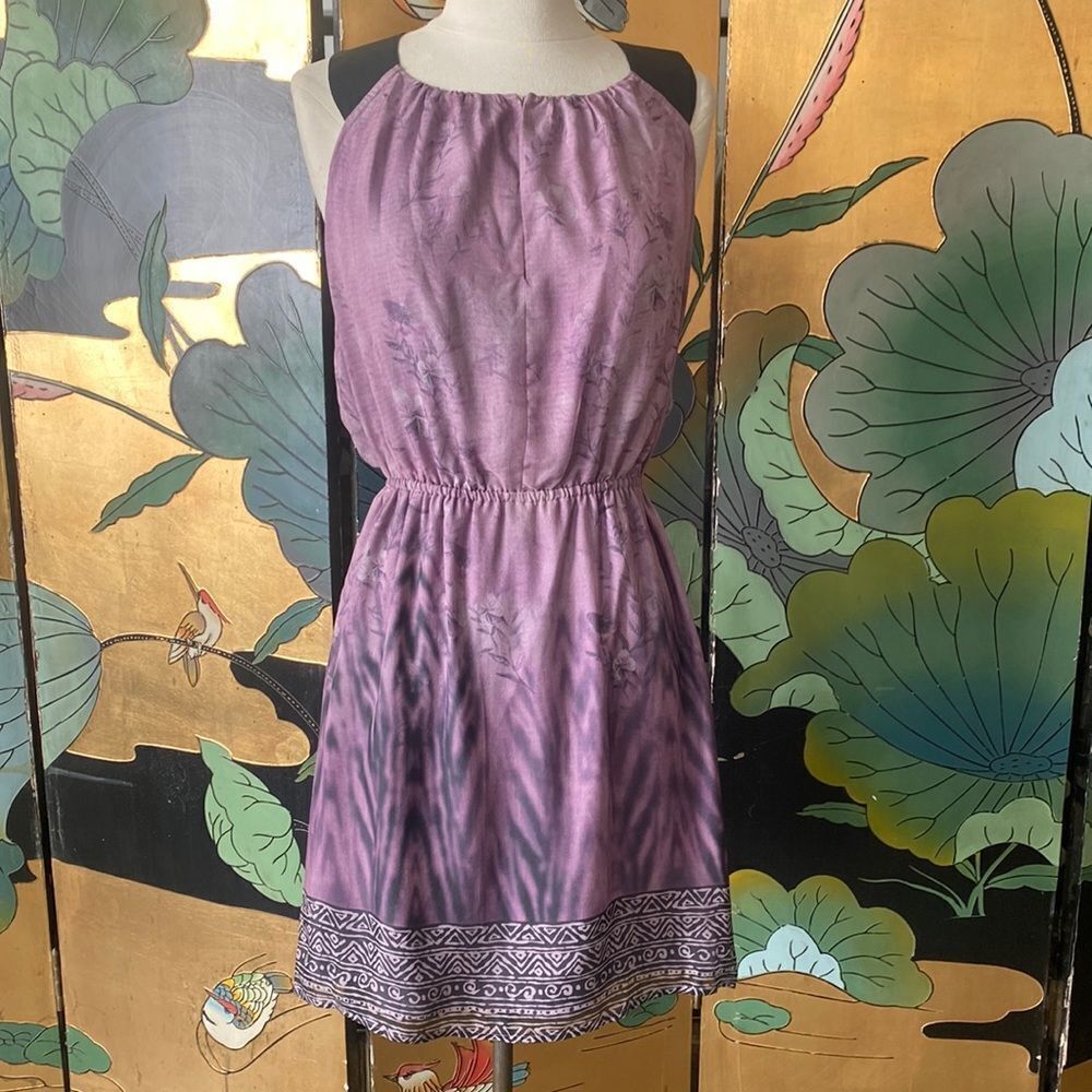 Twelfth Street by Cynthia Vincent Silk Dress with Leather Trim size S